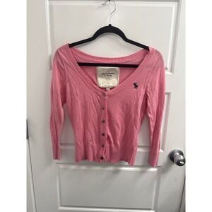 Abercrombie & Fitch Pink Cardigan Sweater V-Neck Knit Vintage Y2K Preppy